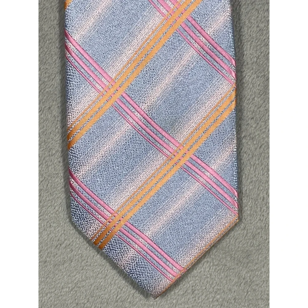 Dolce & Gabbana Mens Silk Tie Blue Pink Orange Diagonal Plaid Italy